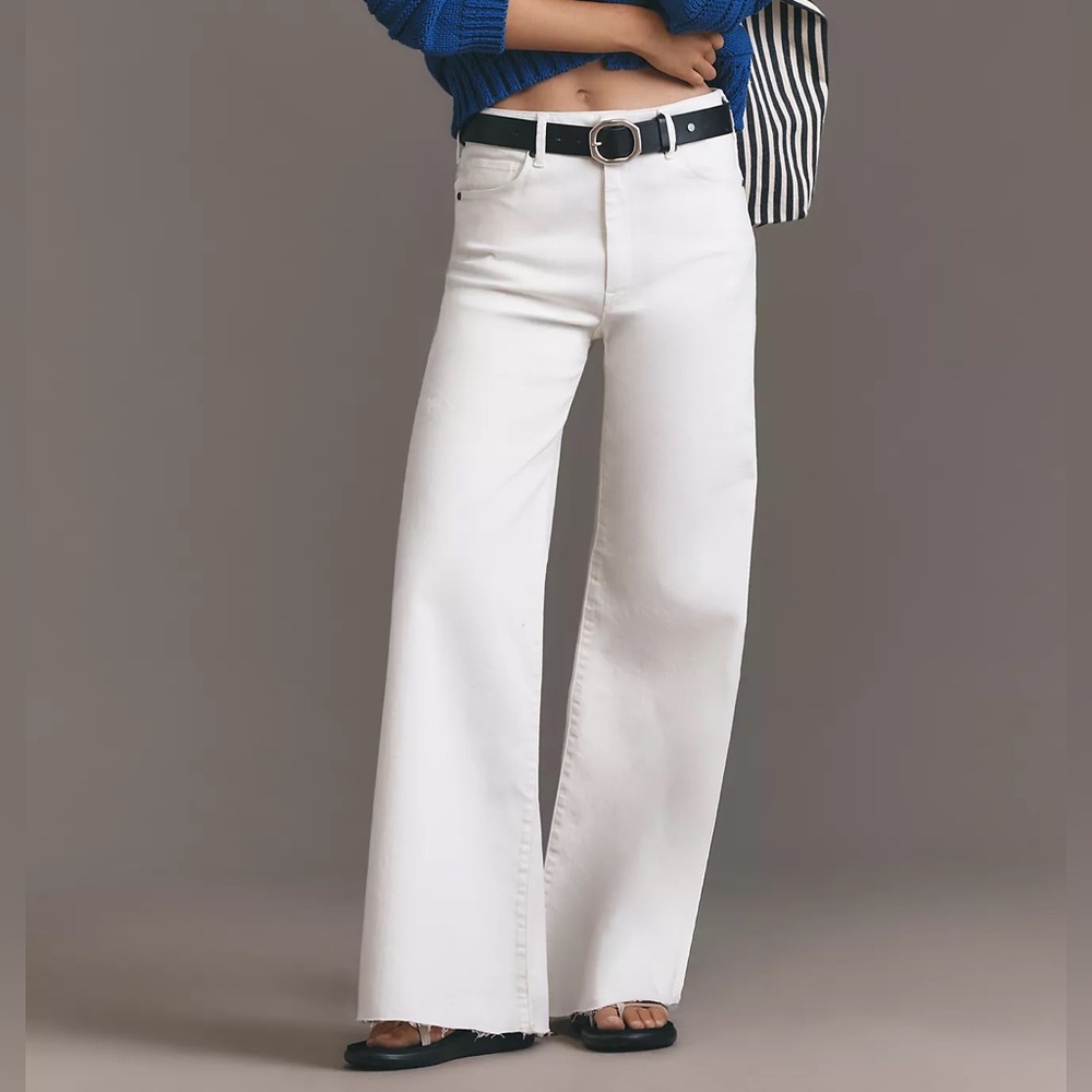 NWT Pilcro The Robbie High-Rise Flared Frayed White Denim Jeans Size 30